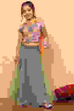 Green Floral Festive Flared Lehenga Set image number 6