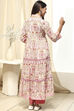 Pink and Off-White Cotton Printed Gathered Kurta Set image number 4