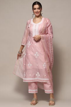 Pastel Pink Chanderi Blend Unstitched Suit set image number 1