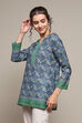 Denim Blue Polyester Straight Printed Kurti image number 2