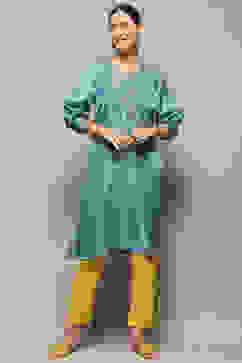 Smoky Blue Straight Regular Fit Festive Kurta image number 5