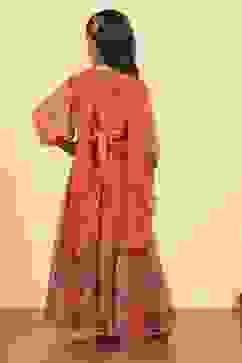 Orange Polyester Printed Kalidar Lehenga Set image number 4