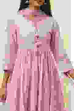 Pink Cotton Metallic Polka Dots Flared Suit Set image number 1