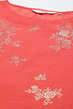 Tomato Red Poly Cotton Printed Kurta Dress image number 1