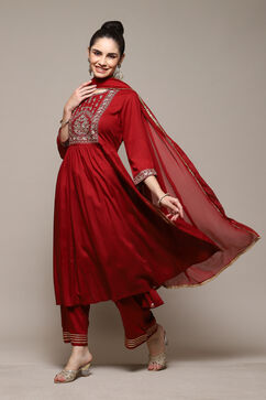 Green & Maroon Rayon Gathered Kurta Palazzo Suit Set image number 5