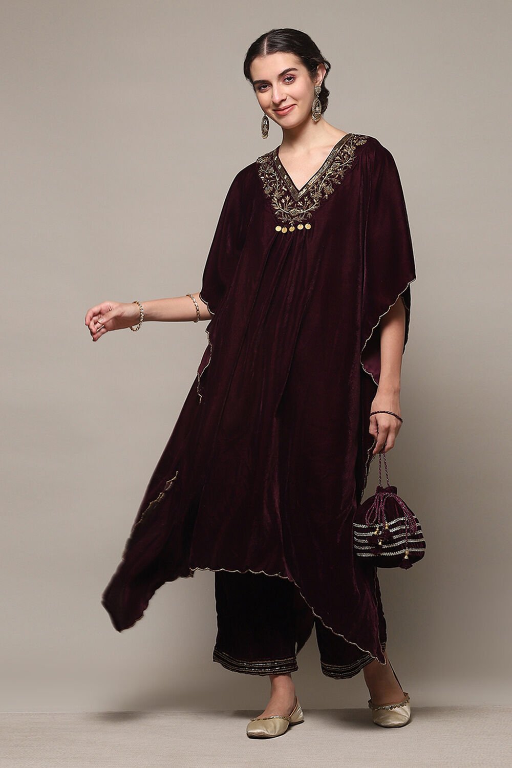 Purple Art Silk A Line Kurta Palazzo Suit Set