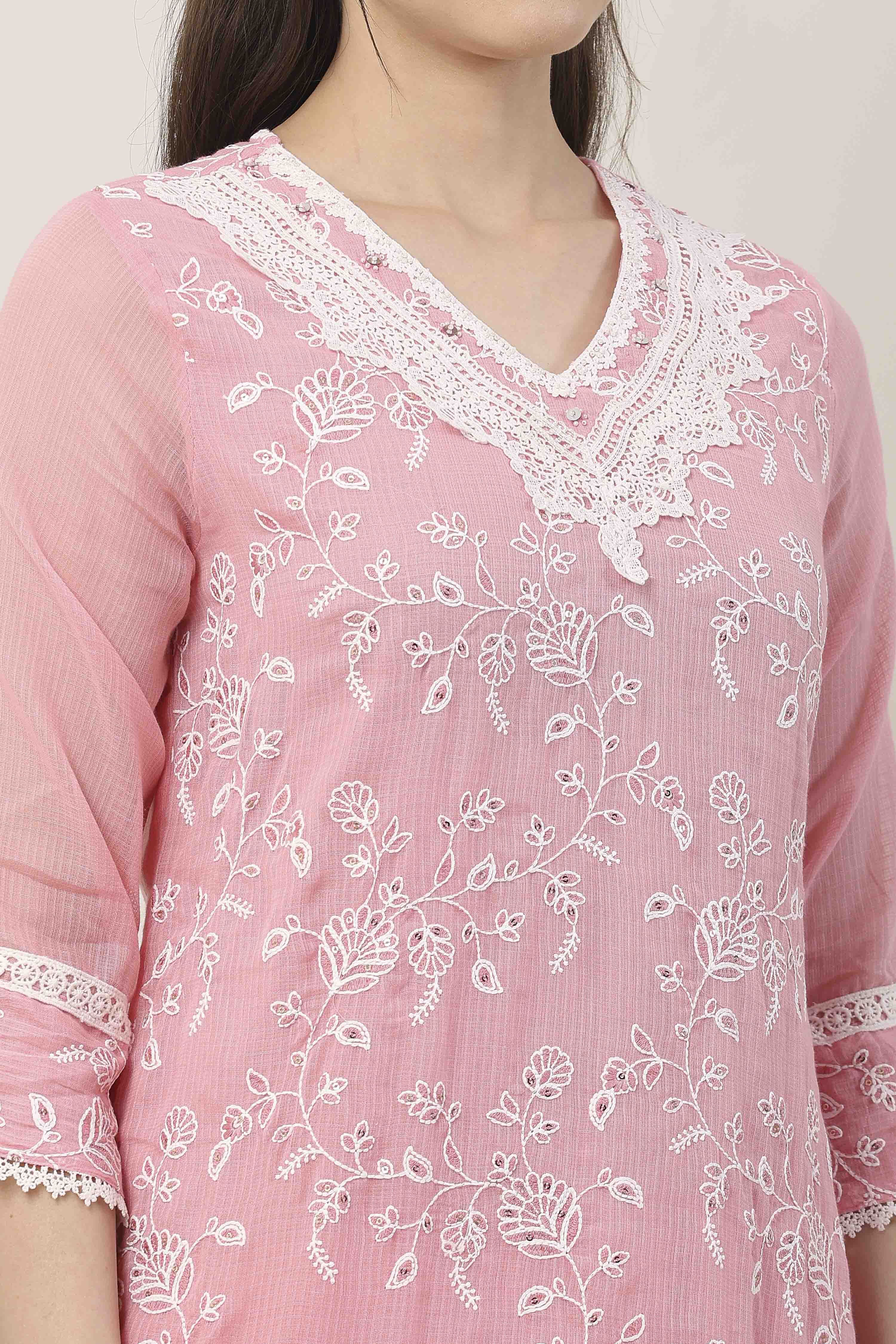 Pink Cotton Straight Suit Set image number 1