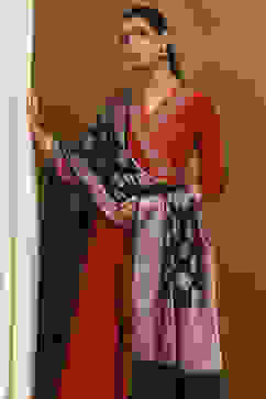 Rust Embroidered Angrakha Festive Anarkali Suit Set image number 0