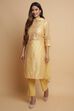 Mango Yellow Cotton Blend Straight Kurta Pants Suit Set image number 0