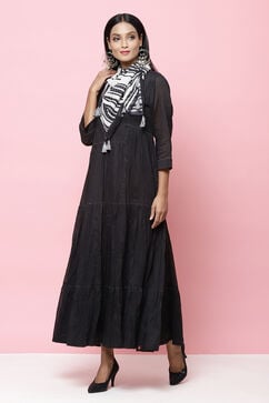 Black Flared Cotton Fusion Wear Dress image number 0