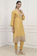 Mustard Silk Blend Machine Embroidered Unstitched Suit Set image number 6