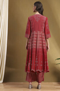 Red Modal Festive Anarkali Fusion Suit Set image number 4