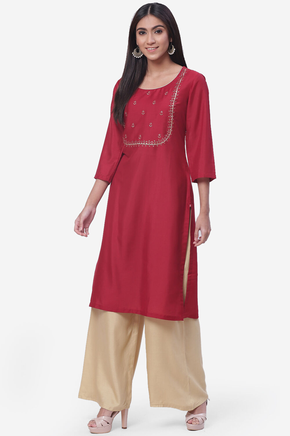 Red Art Silk Kurta image number 2