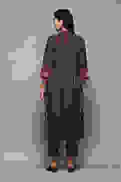 Black Yarndyed Straight 2 Piece Suit Set image number 4