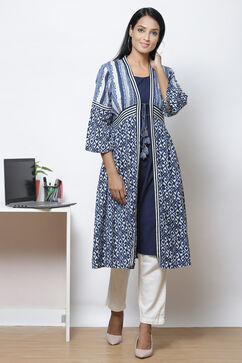 Indigo LIVA Printed Kurta with Jacket image number 3