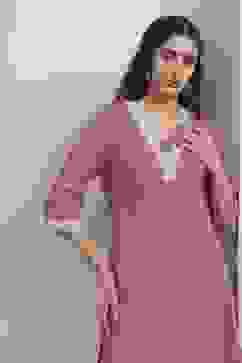 Purple Printed Yarn-Dyed Straight Kurta image number 6