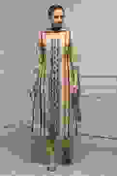 Beige Linen Blend Hand Painted Unstitched Suit Set image number 1