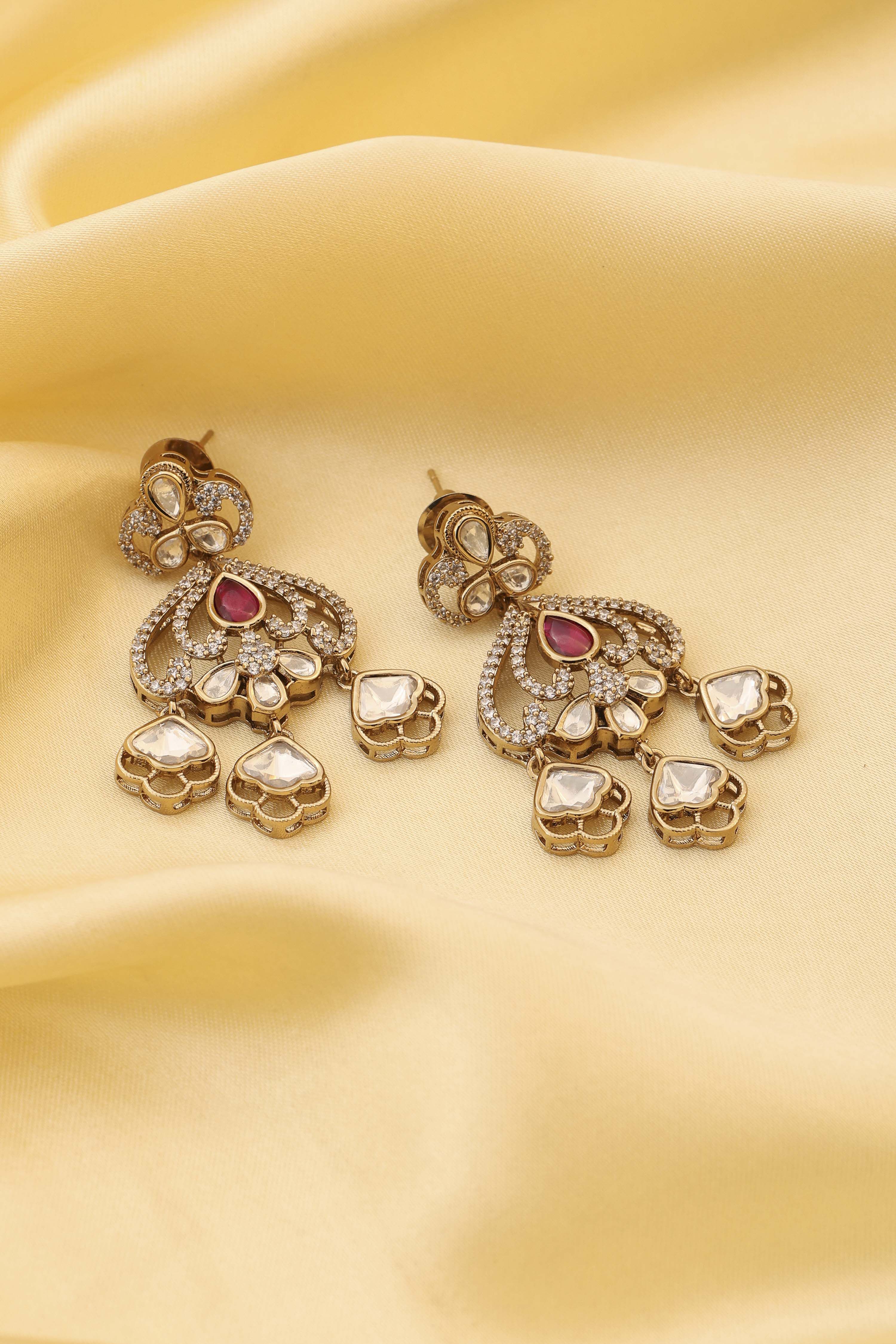 Pink Gold-Plated Brass Studded Drop Earrings image number 0