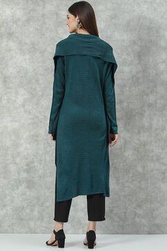 Teal Acrylic Straight Scarf Set Yarndyed Kurta image number 4