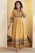 Yellow Cotton Anarkali Kurta Pants Set image number 6