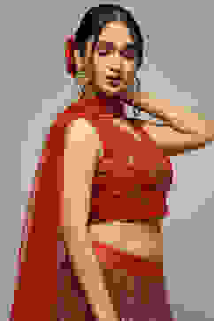 Red Nylon Embroidered Lehenga Set image number 8