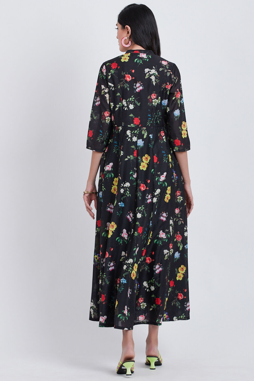 Black Art Silk Flared Printed Dress image number 4