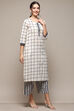 Natural & Blue Cotton Flax Straight Kurta Palazzo Suit Set image number 5