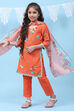 Orange Art Silk Straight Kurta Regular Pant Suit Set image number 6