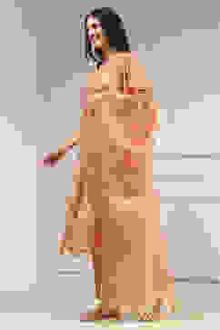 Orange Tissue Applique Unstitched Suit Set image number 4