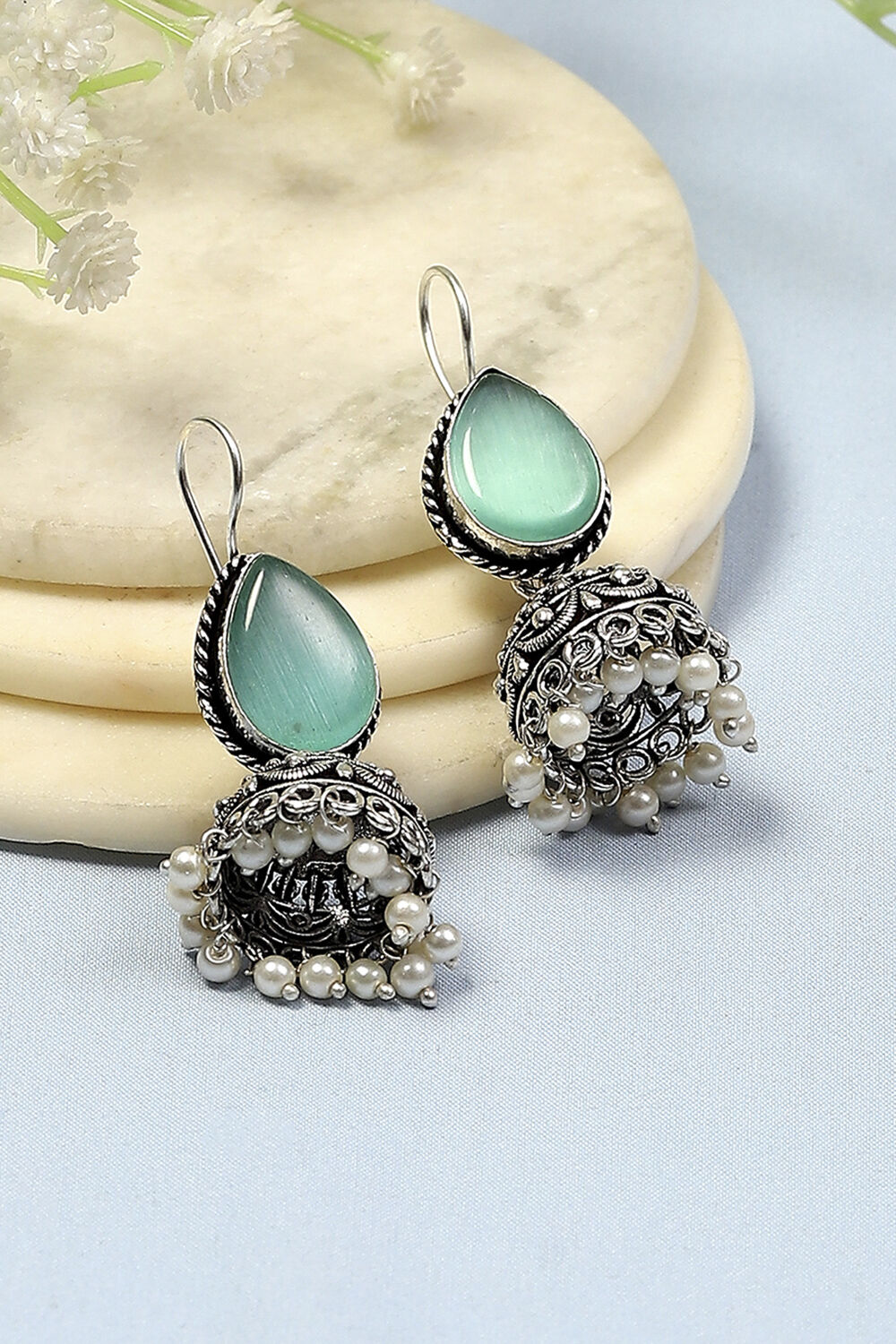 Mint Green Brass Jhumka image number 0