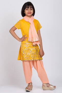 Yellow Poly Cotton Straight Kurta Salwar Suit Set image number 3