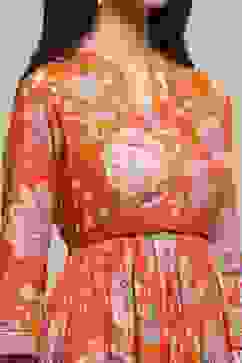 Orange Cotton Floral Tiered Dress image number 1