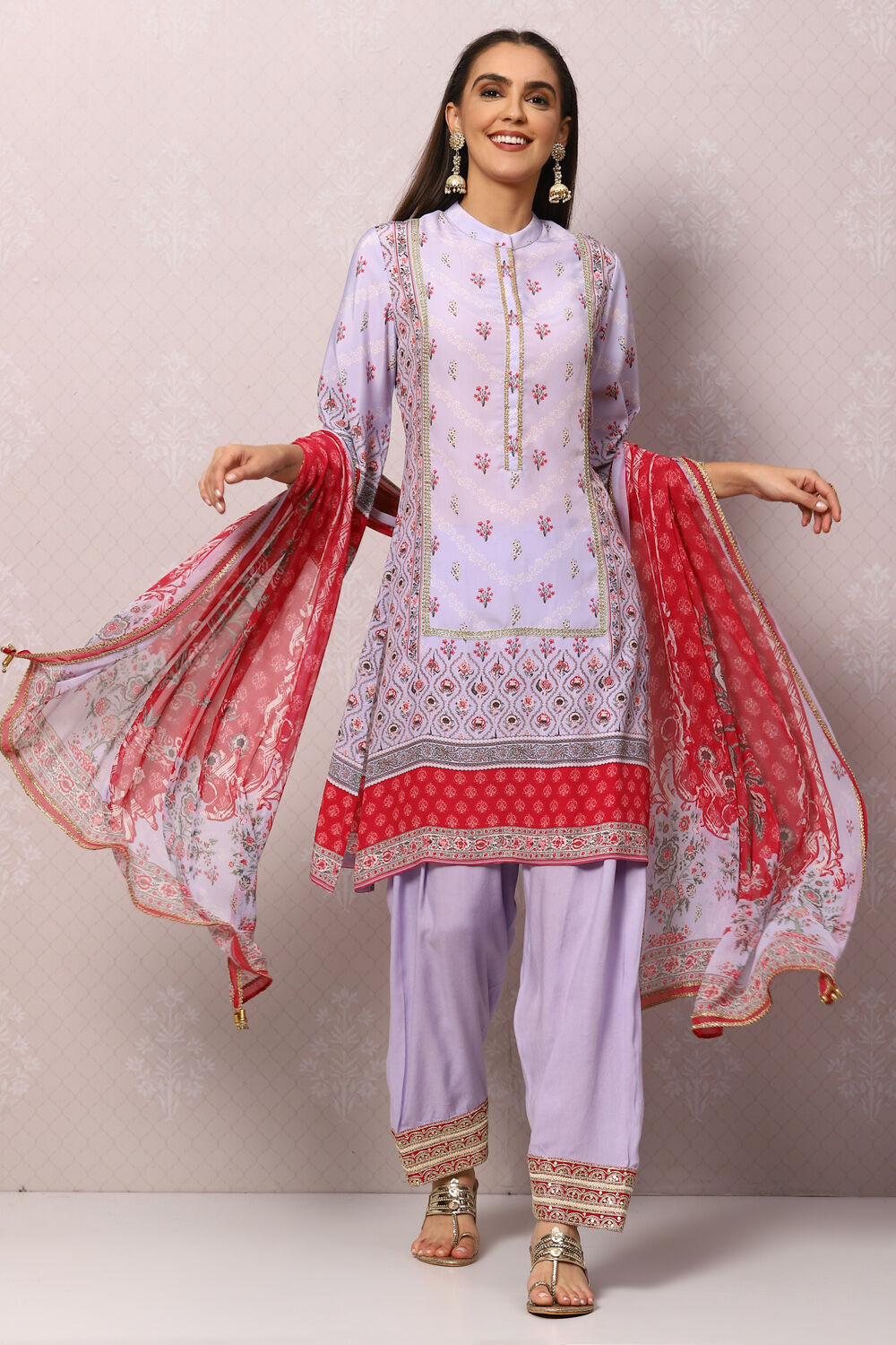 Green Art Silk Straight Kurta Salwar Pant Suit Set image number 0