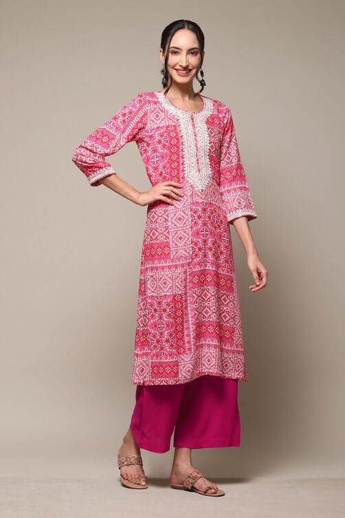 Deep Fuchsia Rayon Straight Printed Kurta image number 4