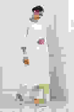 Ecru Cotton Embroidered Kalidar Suit Set image number 5