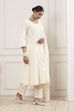 Ecru Cotton Embroidered Kalidar Suit Set image number 5