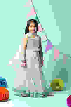 Powder Blue Cotton Short Top Lehenga Set image number 7