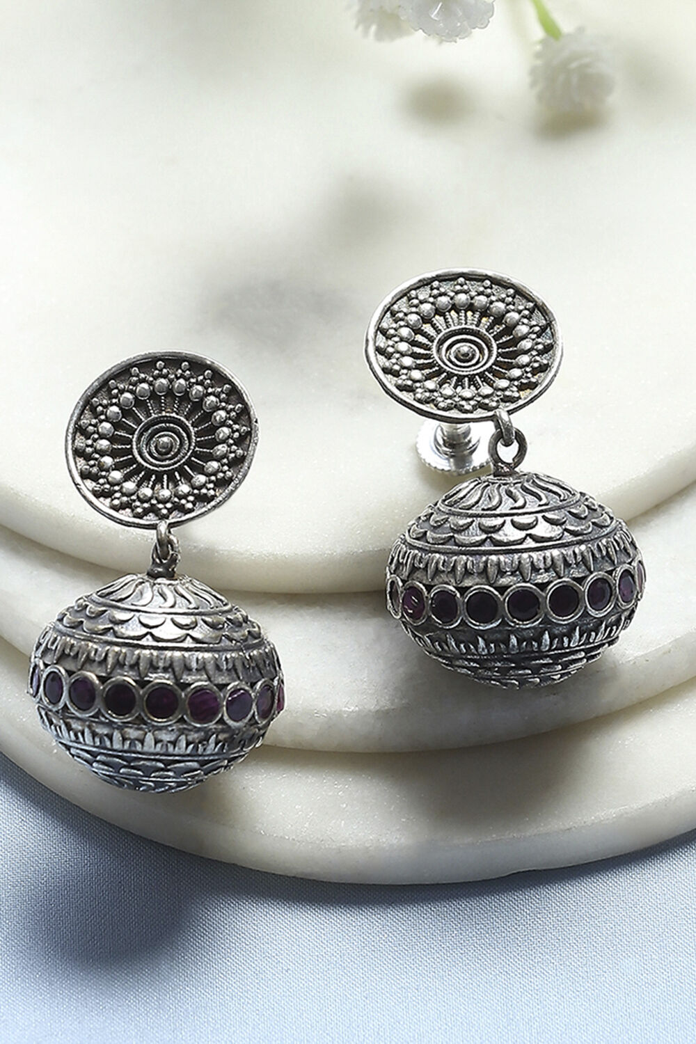 Maroon Stone Embellished Earrings image number 0