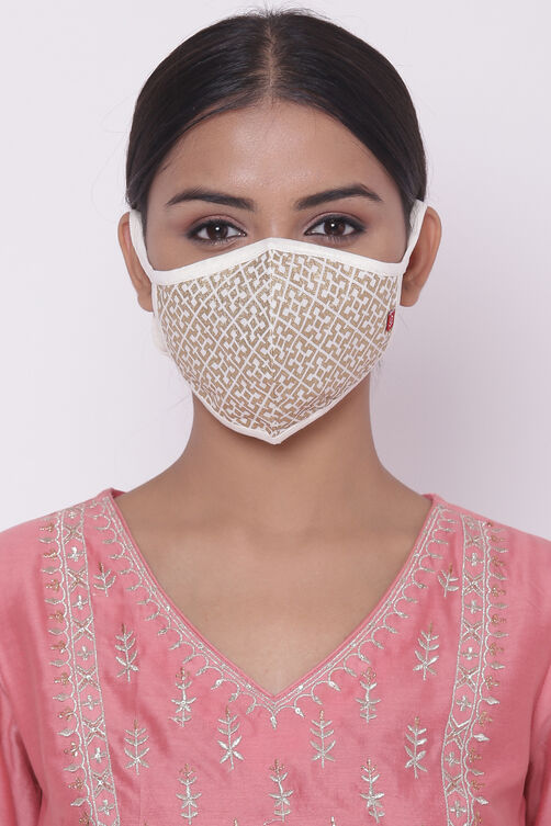 Light Gold Poly Metallic Yarndyed Face Mask image number 0
