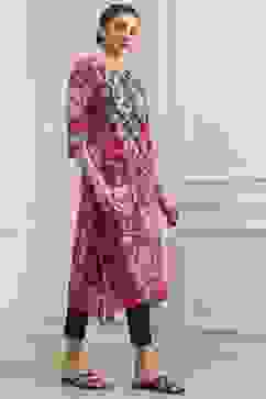 Pink Cotton Printed Straight Kurta image number 4