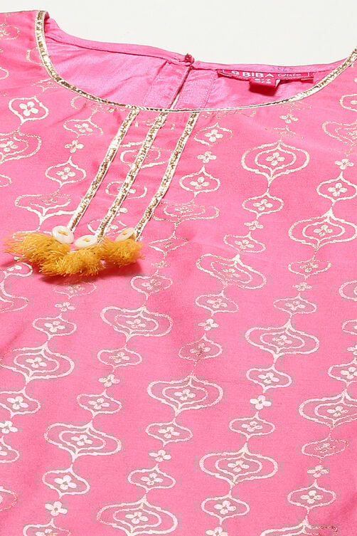 Pink Art Silk Straight Kurta Sharara Suit Set image number 1