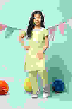 Lemon Yellow Cotton A-Line Kurta Regular Pants 2 Piece Set image number 6