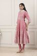 Pink Cotton Ethnic Motif Printed Anarkali Suit Set image number 3