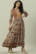 Ecru Rayon Flared Printed Dress image number 6