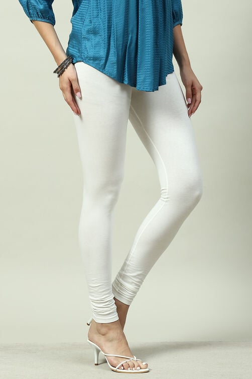 White Cotton Blend Solid Churidar image number 3