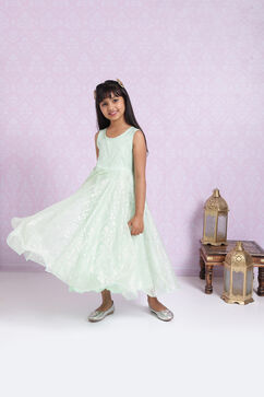 Sea Green Art Silk A Line Gown image number 3