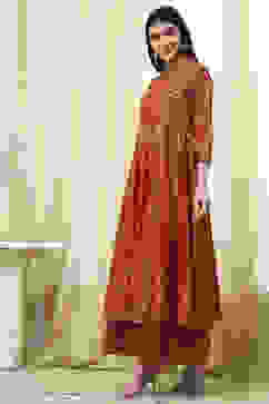 Terracotta Cotton Layered Anarkali Dress image number 1
