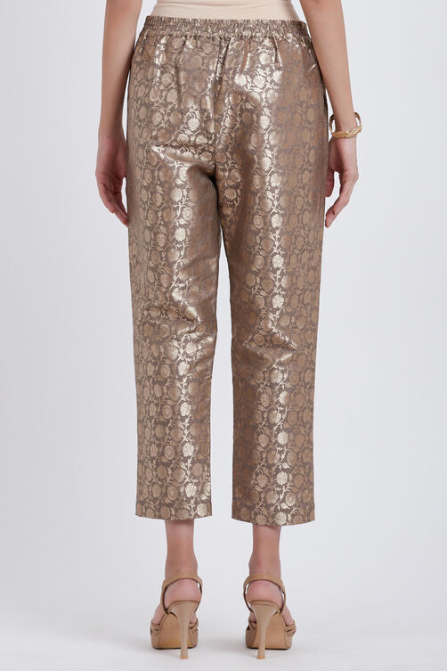 Grey & Gold Poly Metallic Cotton Yarndyed Pant image number 4