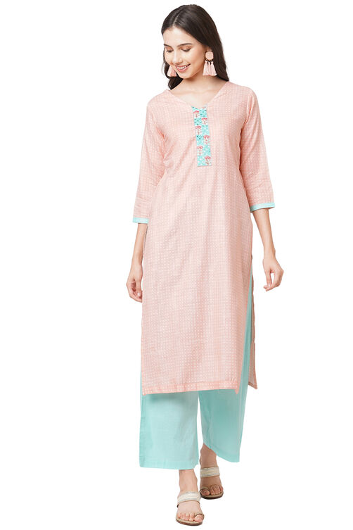 Pink Cotton Screen Print Unstitched Suit Set image number 7