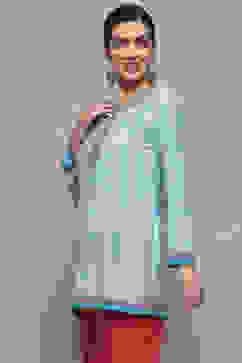 Blue Pink Polyester Straight Kurti image number 4